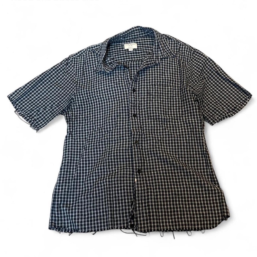 Club Monaco black and white gingham patterned button up shirt